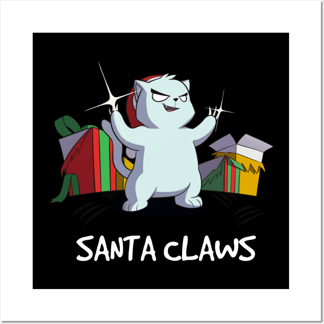 Santa Claws Funny Anime Cat Wall Art by Dojaja